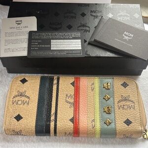 MCM Tan and Multicolor Stripe Wallet VGC